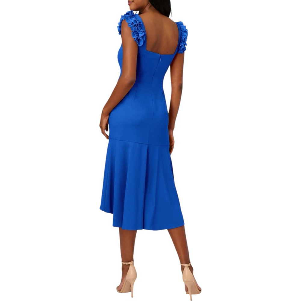 Adrianna Papell Royal Blue Ruffled-Sleeve High-Low Midi Dress - Picture 2 of 9
